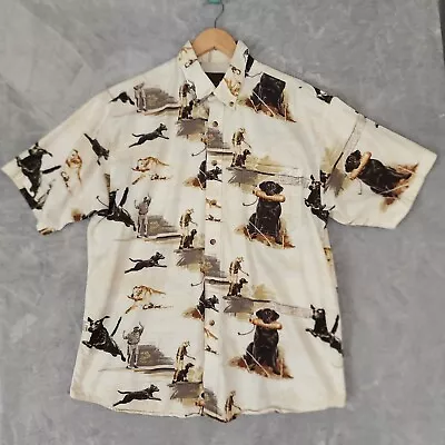 Morgan Creek Vintage Button Shirt Mens Large Labrador Retriever Dog Lake Print  • $29.95