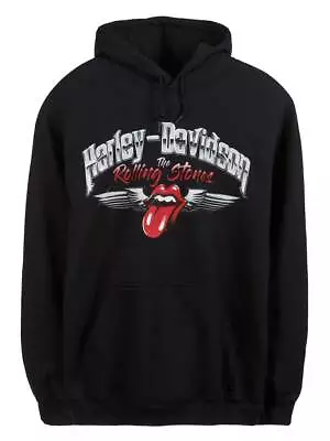 Harley-Davidson Men's Rolling Stones Chrome Wings Fleece Pullover Hoodie - Black • $44.95