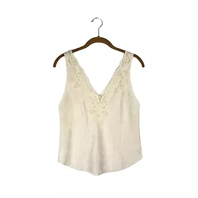 Lucie Ann II Womens 34 Vintage Ivory Jacquard Satin Lace Trim Camisole Chemise • $14.76