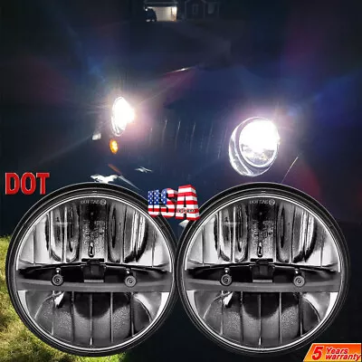 Pair 130W Black 7  Round Led Headlights For Jeep Wrangler 1997-2018 TJ LJ JK • $85.99