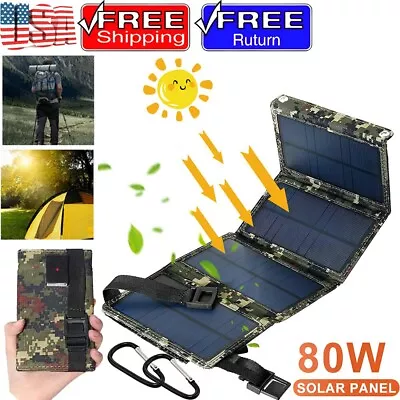 80W USB Solar Panel Folding Charger Outdoor Camping Hiking Phone Power Bank US • $16.99