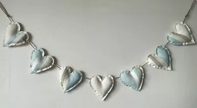 Heart Garland Bunting In Laura Ashley Awning Stripe Duck Egg Fabric ~ Handmade • £12.95