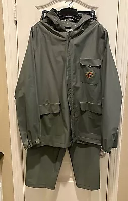 Stearns Dry Wear Rain Suit Unisex Large Green Zip Snap Jacket & Elastic Pant • $28.50