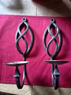 Vintage Hand Forged Wrought Iron  Candle Holder Wall Hanging Sconce PAIR • $15.99