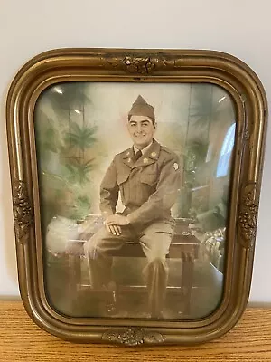 Vintage Antique WWII Military Soldier Portrait Photograph Convex Glass Frame • $80