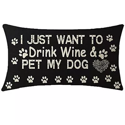 Nice Gift I Just Want To Drink Wine And Pet My Dog Black Waist Lumbar Cotton 1 • $20.23