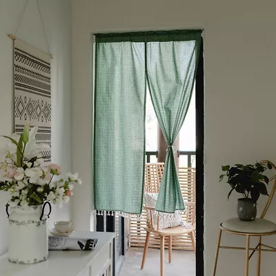 Japanese Cotton Linen Stripe Door Half Curtains Room Divider Tassel Doorway • $49.90