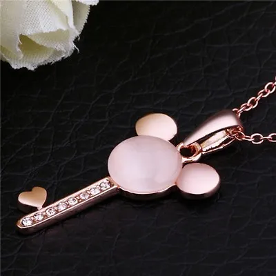 Women's Jewelry Rose Gold Mickey Mouse Shaped Key Pendant Charm Necklace 49-7 • $11.11