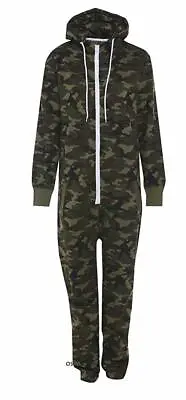 New Women's Men's Unisex Warm Camo Army Print All In One Hooded 1Onesie1 • £18.99