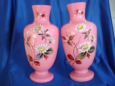 Antique Pair Of  Victorian Bristol Vases With Hand-Painted Flowers • $79