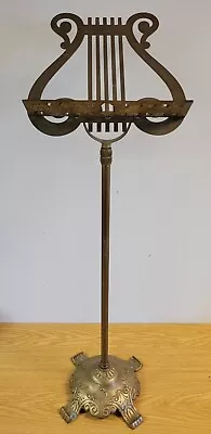 Vintage Adjustable Brass Sheet Music Lyre Hard Footed Stand 37-55” • $39.99