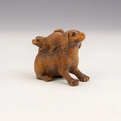 Antique Japanese Carved Wood - Netsuke Oriental Dog Figure • £6.50
