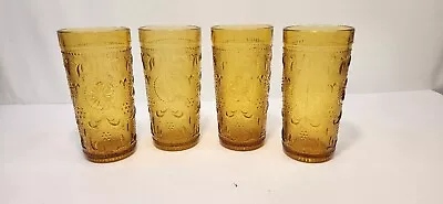 $16.99 • Buy 4 Vintage Amber Glass American CONCORD Brockway DAISY TIARA 5.5 H 8 Oz Tumblers