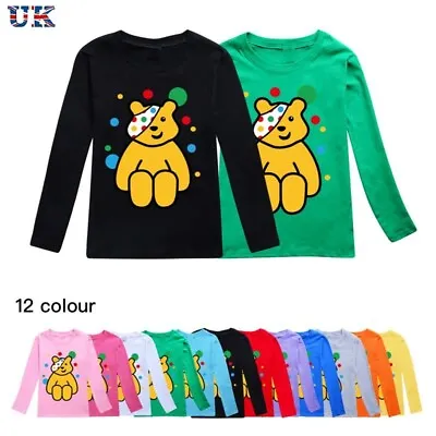 Pudsey Bear Children In Need Long Sleeve T-Shirt Kids Charity School Event Tee • £10.69