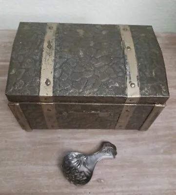 Vintage Arts & Crafts TEA Box Copper & Brass Over Wood Tin Lined & Hindged Top • $50