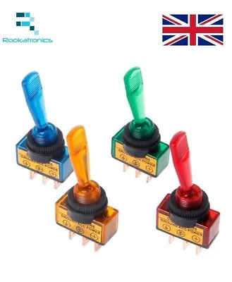 Toggle 12V Switch LED ON/OFF Long 20A 3 Pin Rectangular Red Green Blue Yellow • £2.99