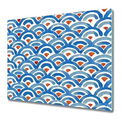 Glass Chopping Board Utensil Worktop Saver Fish Skin Blue And Red 60x52 • $46.95