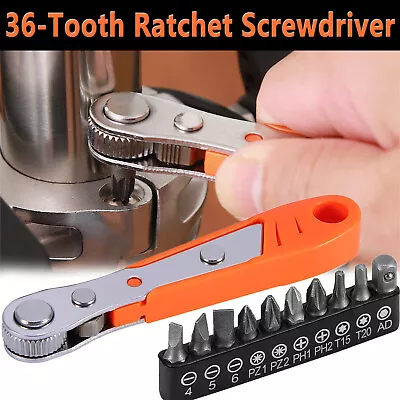 Ratcheting Right Angle Screwdriver Hex Drive 90 Degree Offset + 10pc Bits Set • $7.65