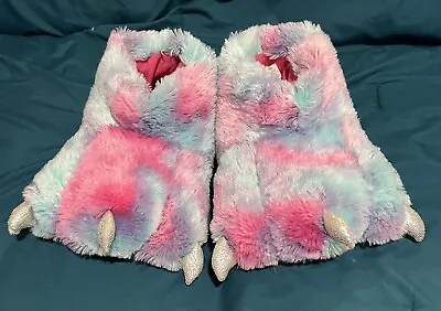 Fuzzy Multicolored Monster Feet Slippers Pre Owned Women’s Size L 9-10 • $4.99