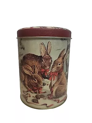 Vintage  Winter Rabbit Scene Canister 5  Tall  ROC Taiwan  • $5