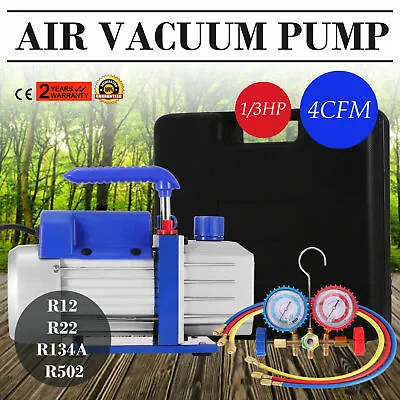 $89.50 • Buy 4CFM 1/3HP Air Vacuum Pump HVAC A/C Refrigeration Tool Kit AC Auto Repair Set