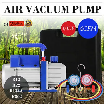 4CFM 1/3HP Air Vacuum Pump HVAC A/C Refrigeration Tool Kit AC Auto Repair Set • $84.90
