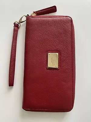 KENNETH COLE NEW YORK Genuine Red Leather Zip Around Purse Size Large • £12