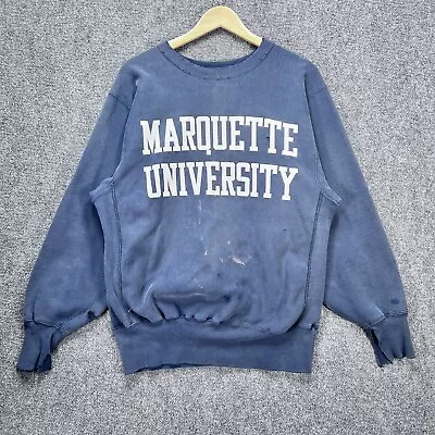 Vintage Marquette University Sweatshirt Mens L Navy Reverse Weave 90s Champion • $59.95