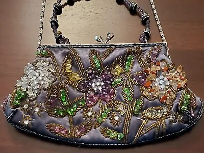 $39.95 • Buy Vintage 1920's Micro Glass Beaded Flapper Purse W Sequin Flowers & Metal Chain