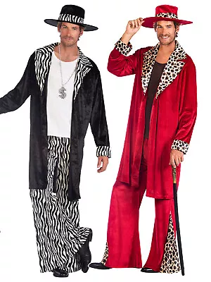 60s 70s Fly Guy Gangster Pimp Fancy Dress Costume Mens Rapper Big Daddy Gangsta • £35.99