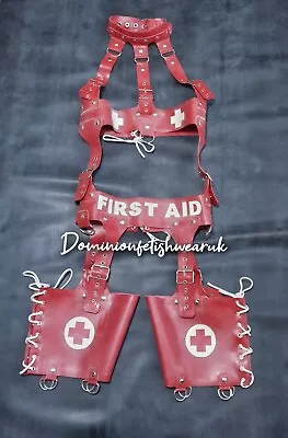 Latex Red First Aid Harness Full Body Male Buckle Heavy Rubber Fetish Wear Chaps • £375