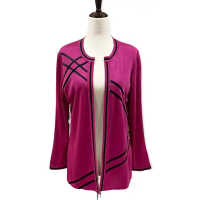 Exclusively Misook Open Front Cardigan Jacket Pink Black Piping Size XS • $34.99