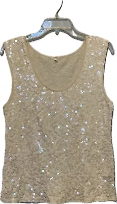 J CREW Women’s Size Medium Tank Top Ivory Color Sequin Embellished • $9.99