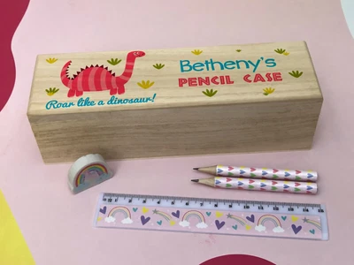 £12.99 • Buy Dinosaur Personalised Wooden Box Name On Lid Pencil Case School Stationary Gift
