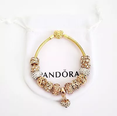 Pandora Charm Bracelet With Gold  & Silver Charms • $118.58