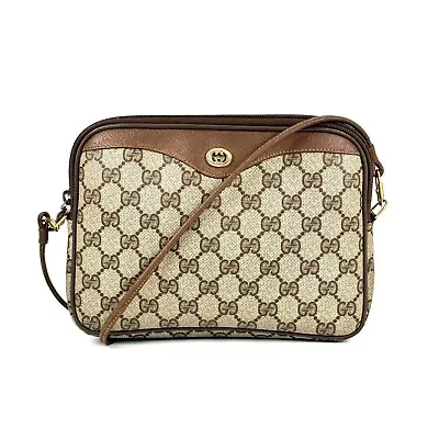 GUCCI Vintage Crossbody Bag Shoulder Bag Purse GG Supreme PVC Brown Authentic • $228.99