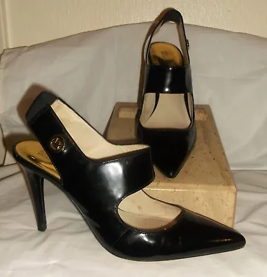 MICHAEL Michael Kors Sivian Black Patent Leather Pointy Slingback Pumps 8 M • $26.09