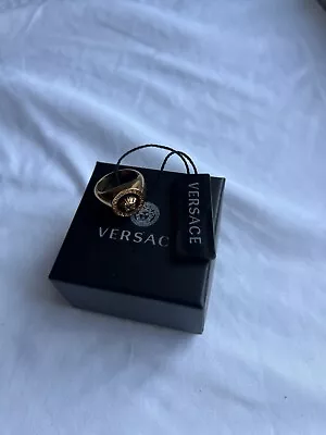 BNWB Versace Unisex Signet Medusa Gold Black Enamel Ring Size 7 • $299