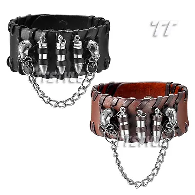 TTstyle Punk Skull Bullet Link Chain Leather Bracelet Wristband Leather Colour  • $11.08