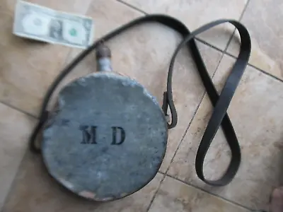 Extremely Rare LARGE Marked Civil War Tin MEDICAL DEPARTMENT Canteen & Straps • $525