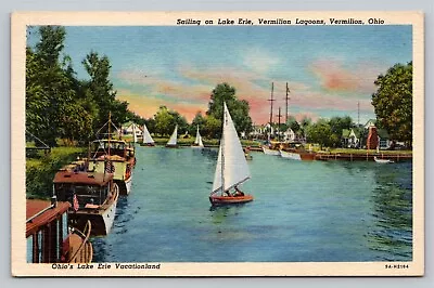 Sailing On Lake Erie Vermilion Lagoons Ohio Vacationland VTG Unused Postcard • $5.95