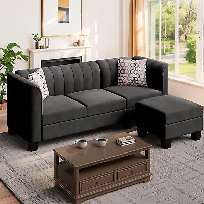 Upgraded Convertible Sectional Sofa 3-Seat L Shaped High Armrest (Black) • $448.53