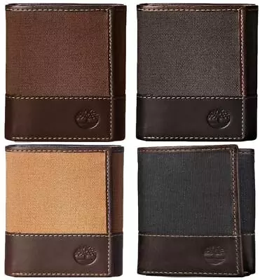 Timberland Men's Baseline Canvas-Genuine Leather Trifold Wallet • $16.99