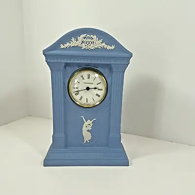 Wedgwood Blue Jasperware Millennium Mantle Clock AD 2000 Column England Works • $152.84