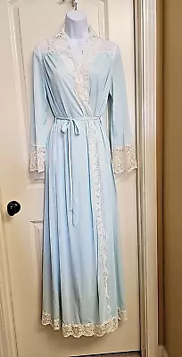 Vtg OLGA Nightgown 9297 & Robe 9702 Peignoir Set Blue Full Sweep S /M Bodysilk • $119.96