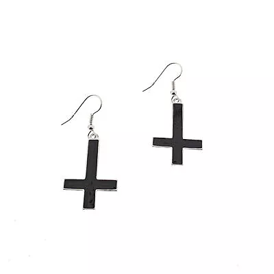 Zac's Alter Ego Upside Down Black Cross Earrings • £12.69