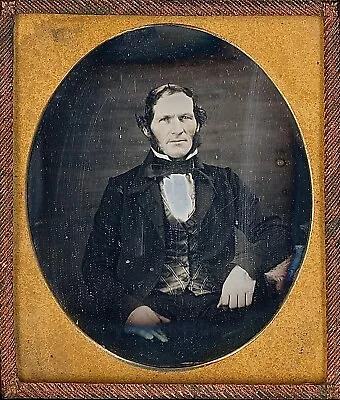 Identified Man Comb Over Hairstyle Striped Vest 1/6 Plate Daguerreotype S866 • $65