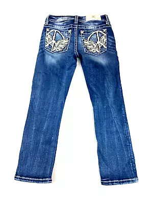 Miss Me Jeans Womens 25 Capri Blue Denim Mid Rise Stretch Thick Stitch Western • $22.49