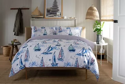 100% Cotton Colourful Sail Boats Duvet Cover Set King Size White Background • £40.99