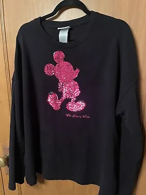 Disney Parks Sequin Mickey Mouse Black Top W Pink Mickey Mouse Size XL • $18.95